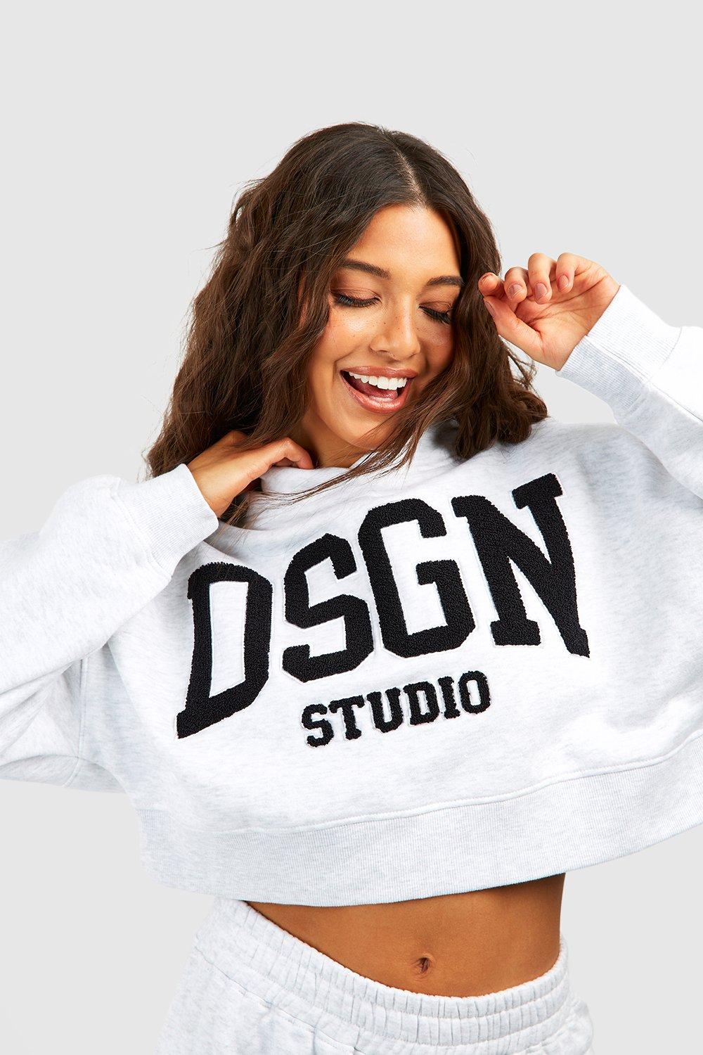 Dsgn Studio Towelling Applique Cropped Hoodie boohoo NL